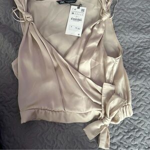 Zara Women's Cream Wrap Top